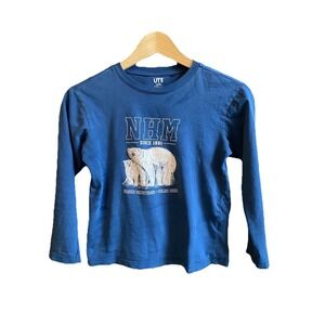 Natural History Museum Uniqlo Polar Bear T-shirt Green Longsleeve Size 7-8